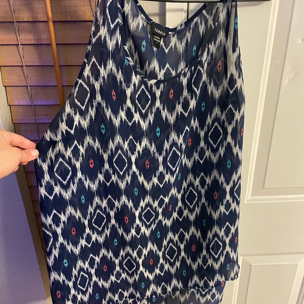 Torrid Navy and Red Geometric Tank Top